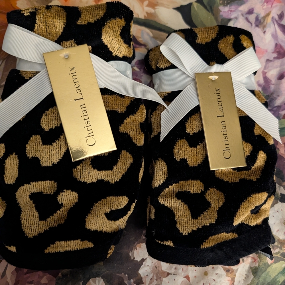 🐆 CHRISTIAN LACROIX COTTON BLEND 4 HAND TOWELS SET BLACK/GOLD CHEETAH LUXURY 🐆